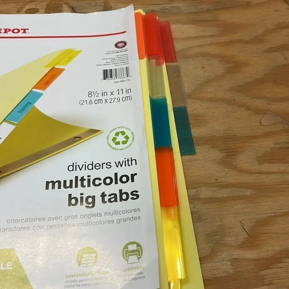 NWOT Office Depot dividers with multicolor big tabs. There are 17 dividers